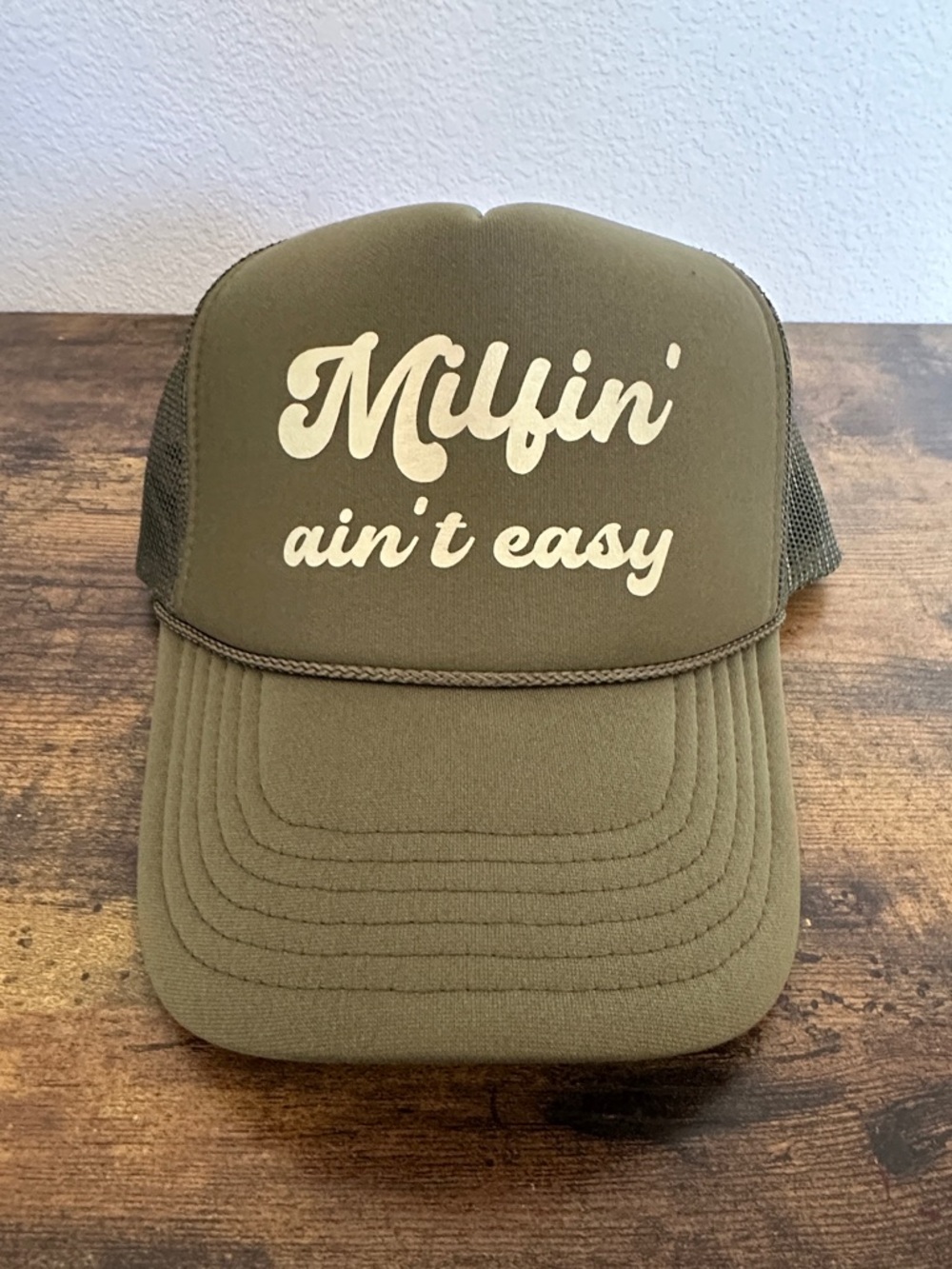 OTTO Olive Trucker Hat with Cream Script